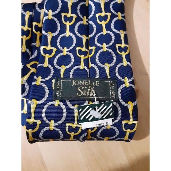 NWT Silk Tie Blue With Horse Bit Pattern Jonelle Made in Engalnd - Picture 4 of 6